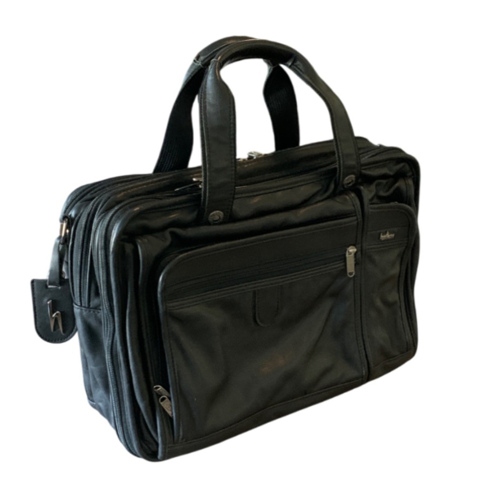 Hartmann Black Leather Expandable Briefcase